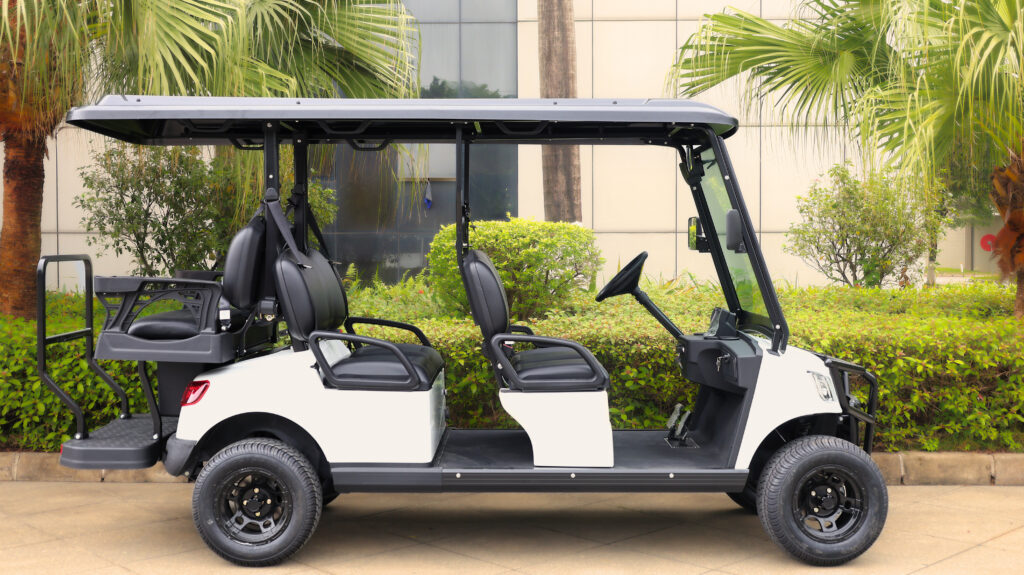 Fusion 4+2 electric passenger cart used for employee shuttle service at a large facility