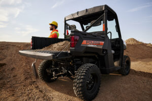 Polaris commercial utility vehicle operating on a construction jobsite to support crew mobility and efficiency